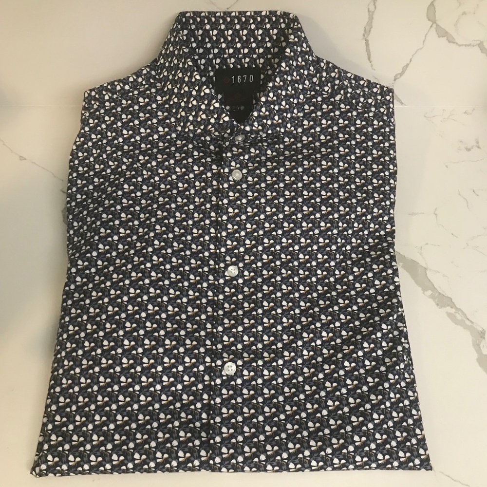 Men’s 1670 Dress Shirt US 15 Long Sleeve 32/33 Slim Fit Navy Pattern